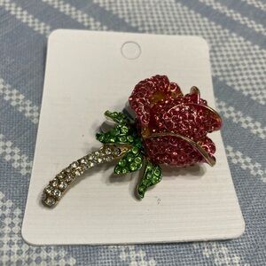 💛TODAY**$13**NWT designer rose brooch encased in pink, green, clear rhinestones